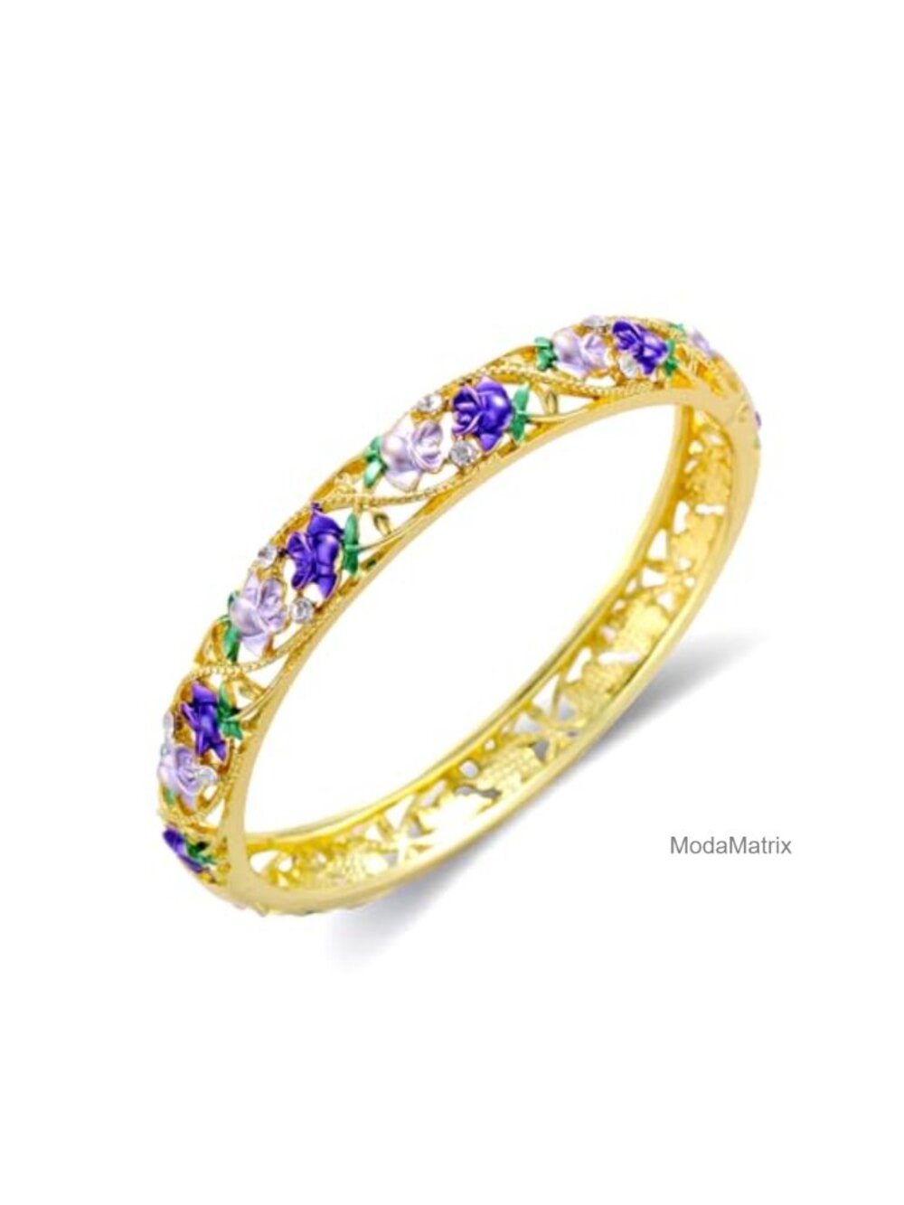18K Gold Plated Cloisonne Enamel Bangle Bracelet Floral Gift for Women